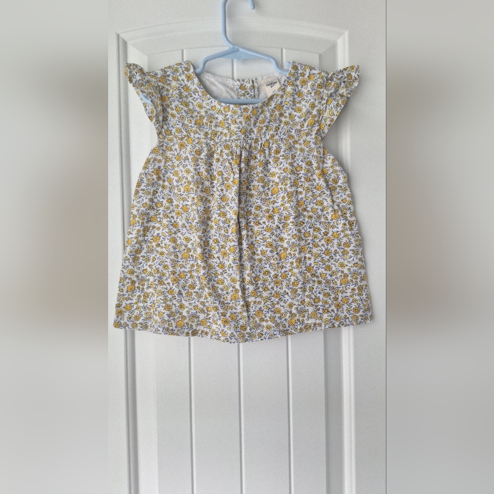 Cat & Jack Yellow and White Floral Blouse with Flutter Sleeves
